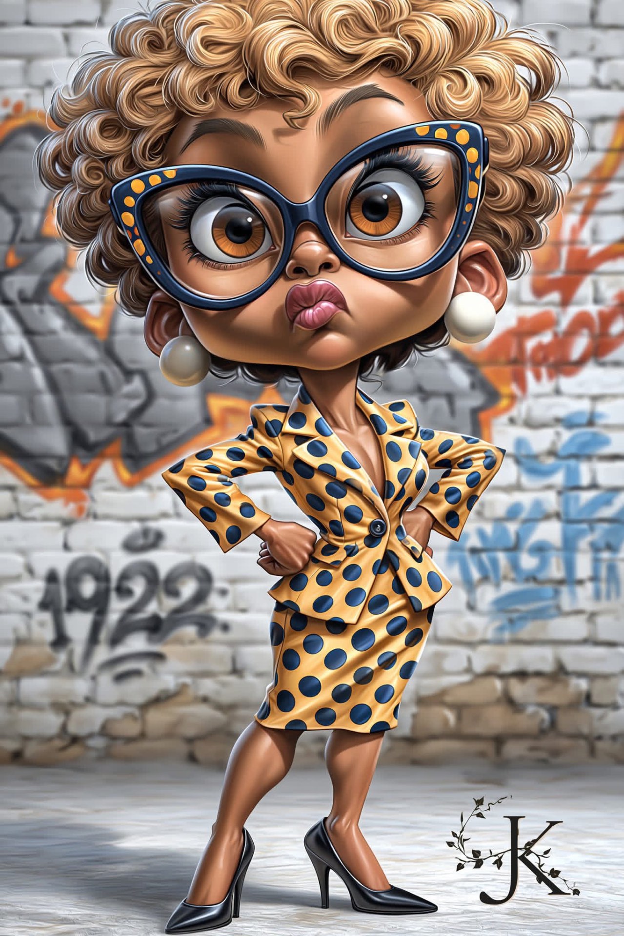 Graffiti Brick · Mustard & Navy Polka · 1922
